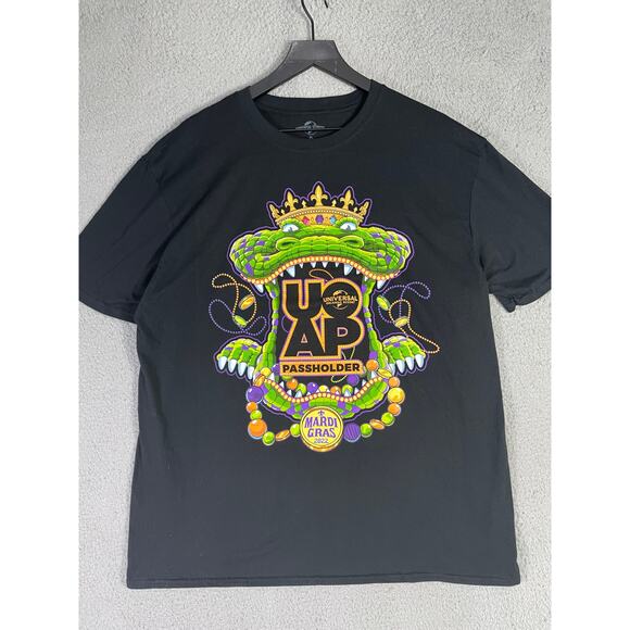 Universal Studios Mardi Gras 2022 Passholder Tee XL Black Crown Alligator NWT - Picture 6 of 7